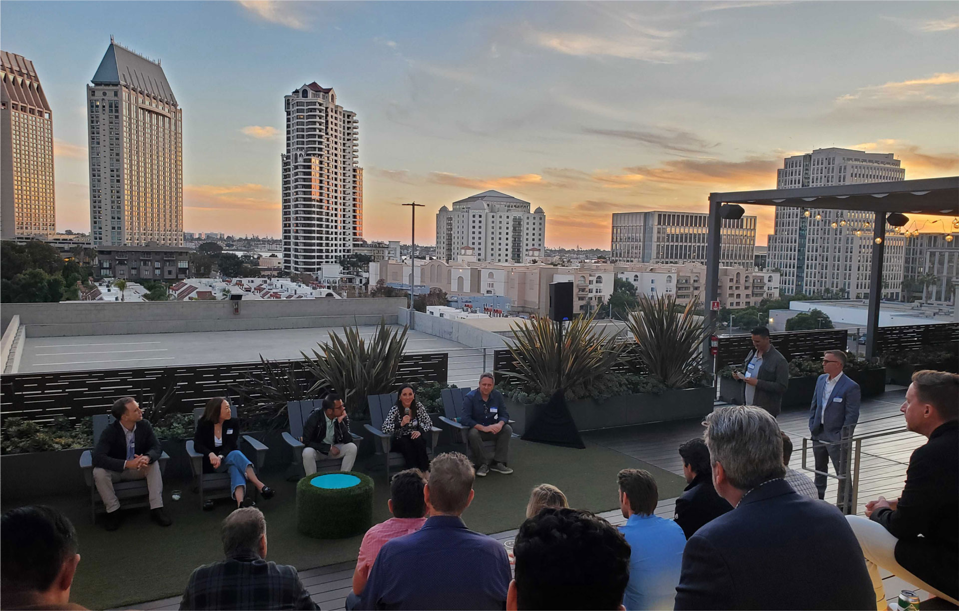 A second view of the past challengers event with a skyline view frmo the rooftop.